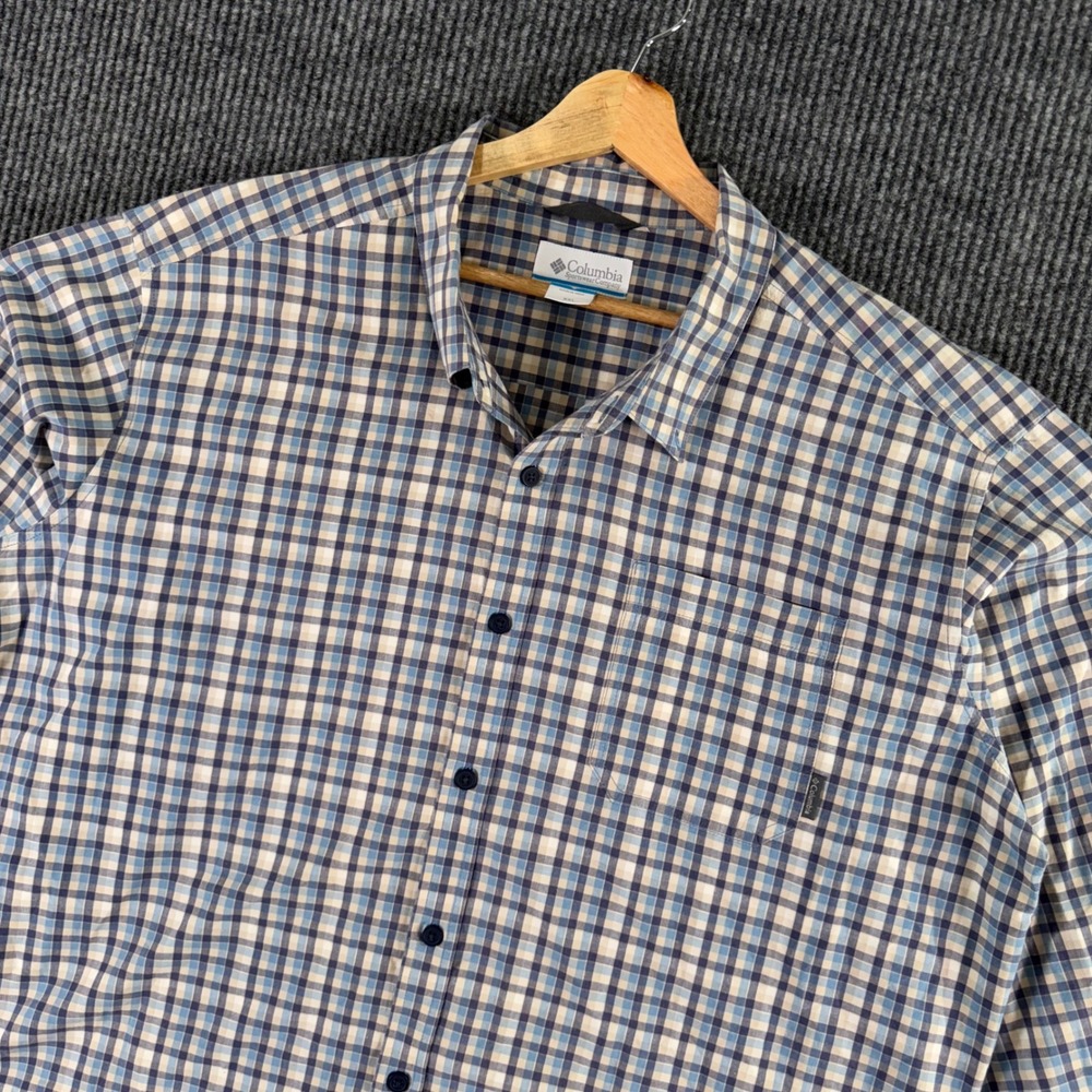Columbia Mens XXL Plaid Button Up‎ Shirt Long Sleeve Outdoor Casual Blue Cotton